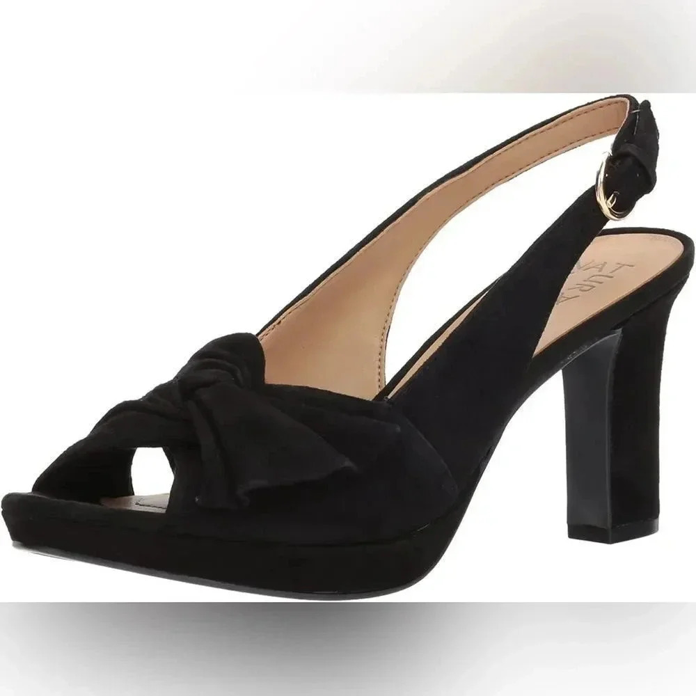 Naturalizer Fawn Heeled Peep Toe Leather Slingback Sandal